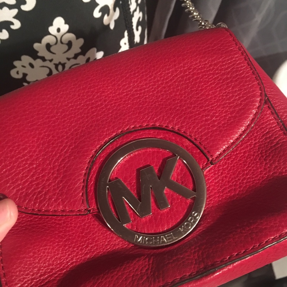 Michael Kors Red Leather Mini Crossbody with Silver Logo - Picture 7 of 7
